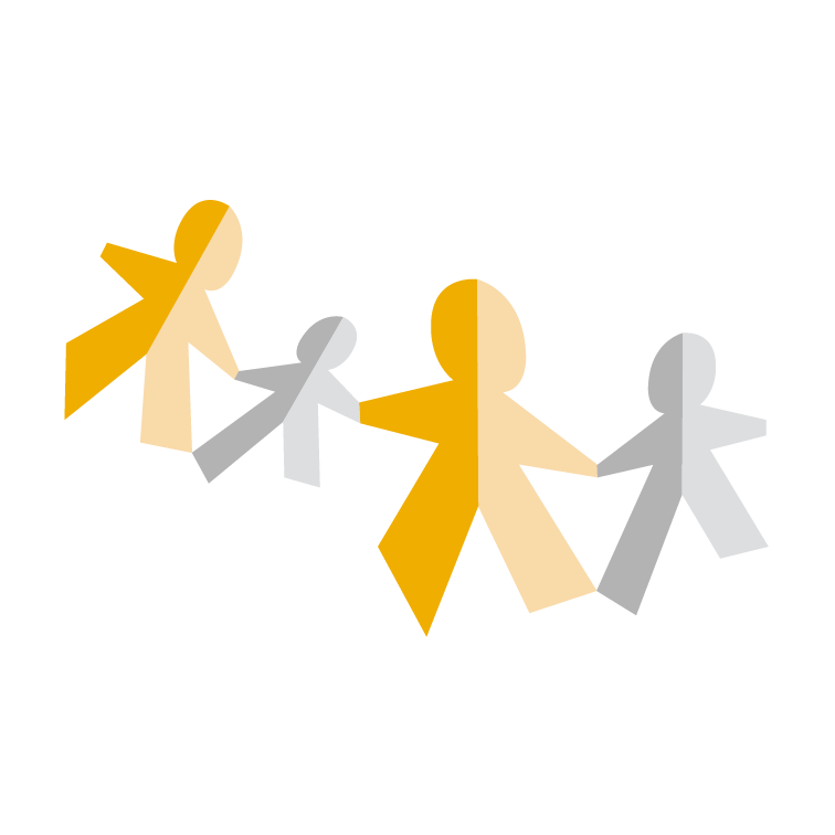 Icon Mitspielende Illustration zeigt große und kleine Papiermännchen